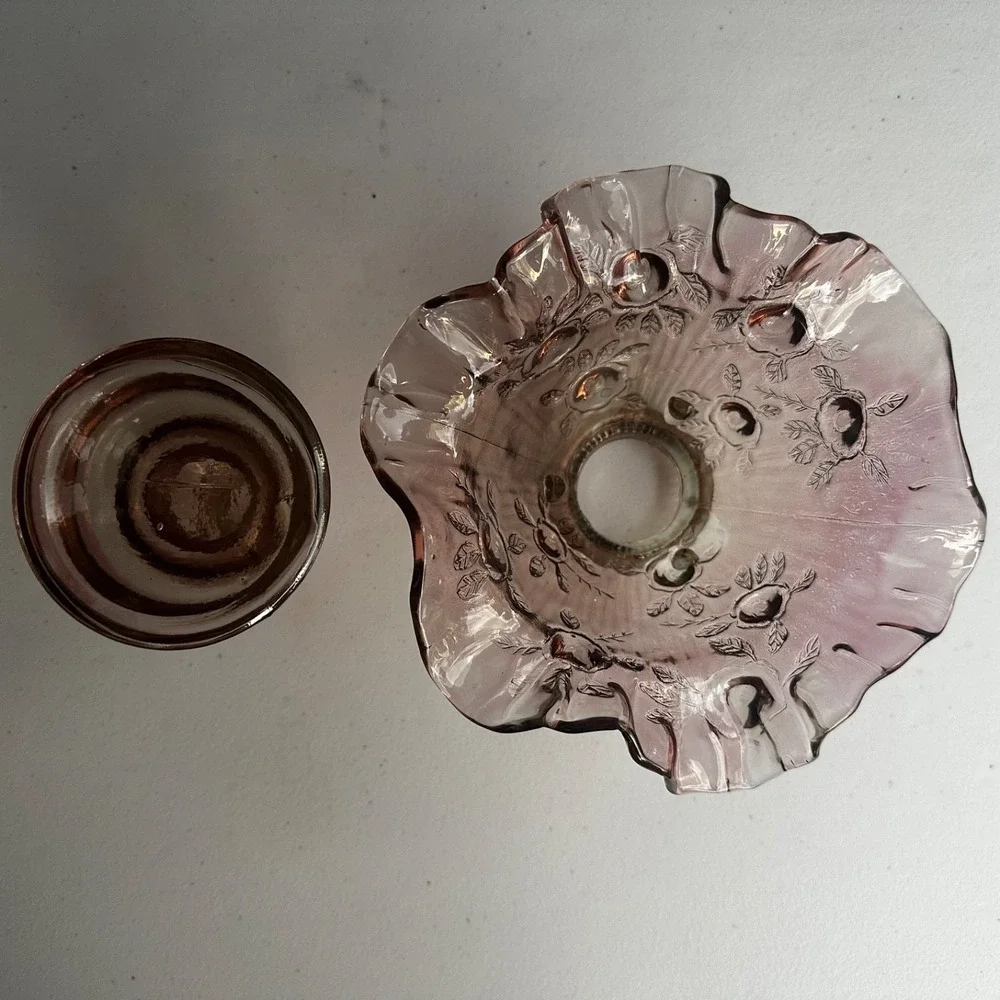 Vintage Fenton Cabbage Rose Glass Fairy Lamp Light Amethyst - 3 Piece - Cottage